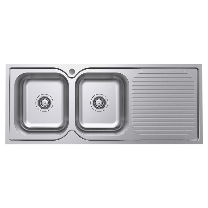 Tiva 1180 Double Kitchen Sink with Drainer, Left Bowl– Pilbara Bathroom Warehouse Perth and regional Western Australia