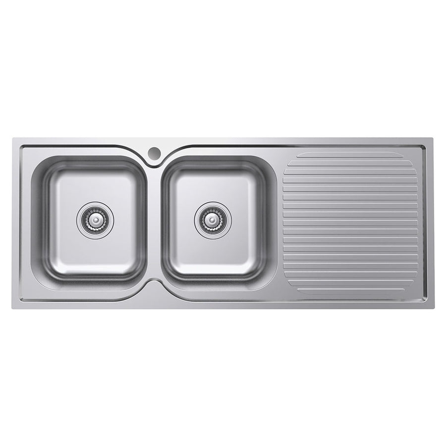 Tiva 1180 Double Kitchen Sink with Drainer, Left Bowl– Pilbara Bathroom Warehouse Perth and regional Western Australia
