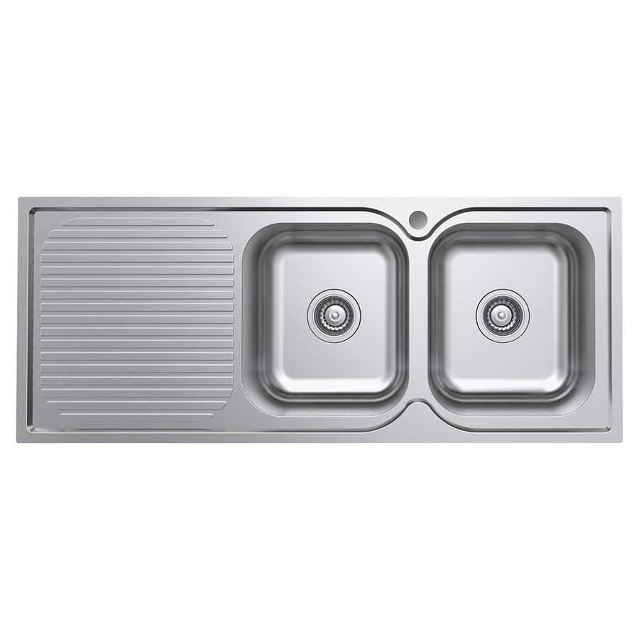 Tiva 1180 Double Kitchen Sink with Drainer, Right Bowl– Pilbara Bathroom Warehouse Perth and regional Western Australia