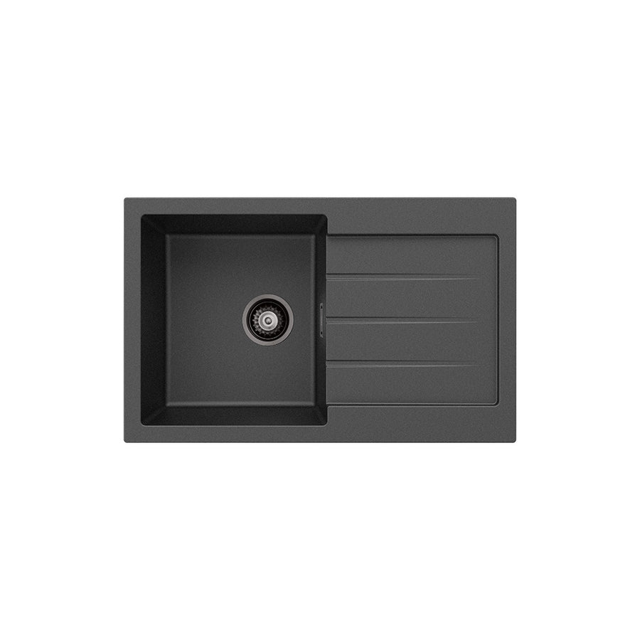 Kuro Granite 32L Single Kitchen Sink with Drainer – Matte Black | Pilbara Bathroom Warehouse Perth and regional Western Australia