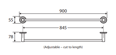 Kaya Single Towel Rail, 900mm, Matte White