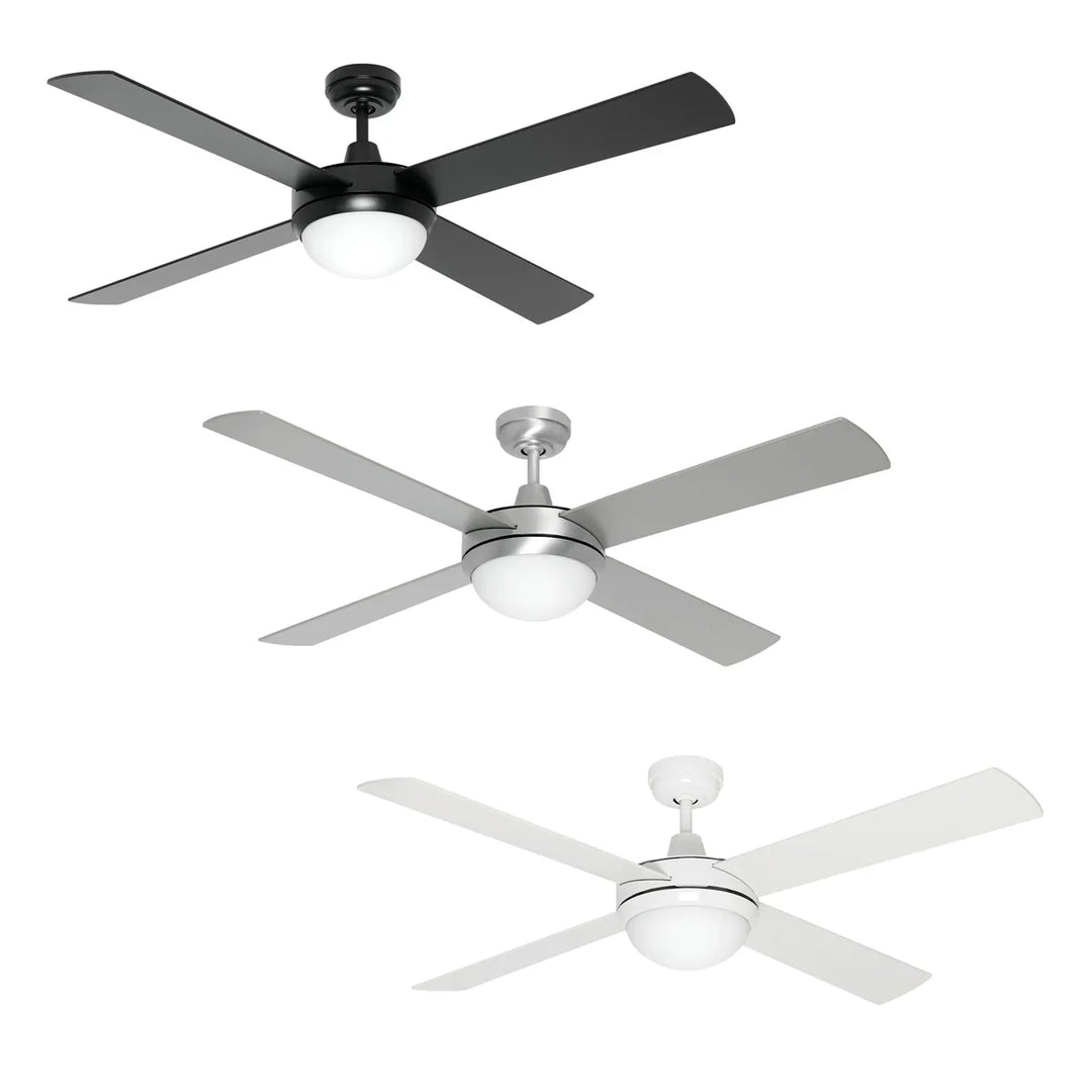 52" Caprice AC Ceiling Fan Black, Brushed Silver, White with Light FC252134 Mercator Lighting