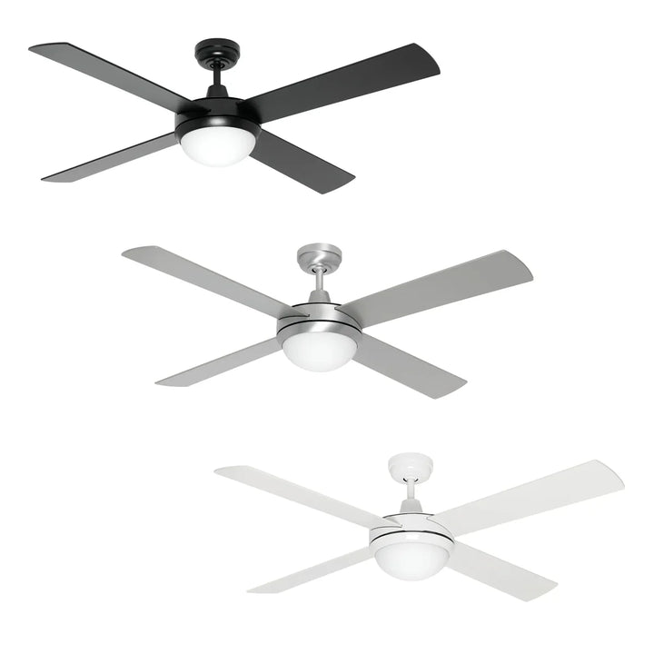 52" Caprice AC Ceiling Fan Black, Brushed Silver, White with Light FC252134 Mercator Lighting