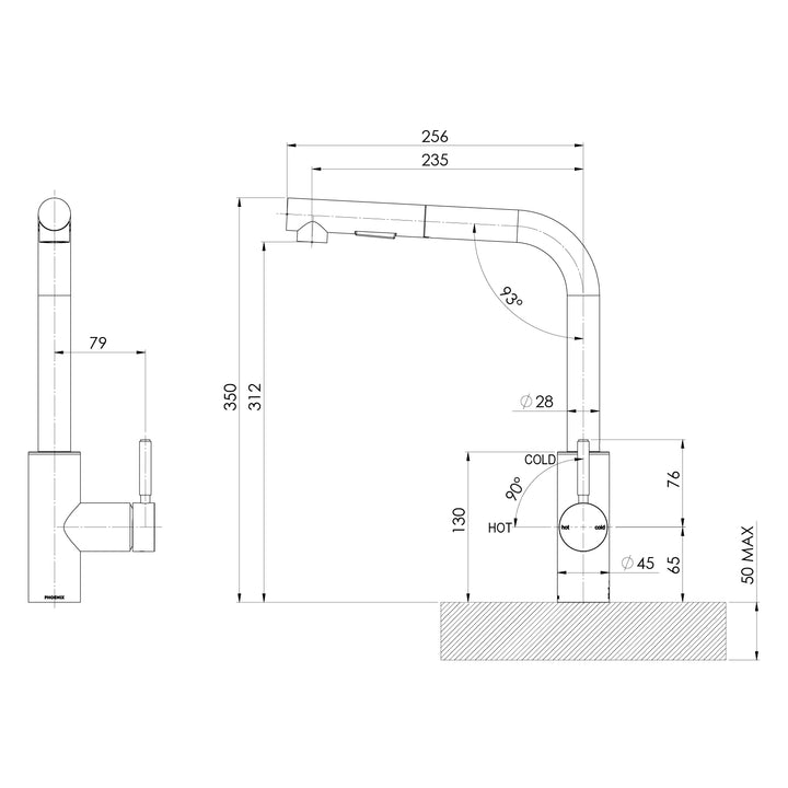 Vivid MKII Pull Out Sink Mixer 230mm L Shaped – Lead Free