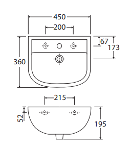RAK Compact 450 Wall Basin, 3 Tap Holes