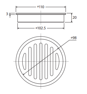 Round Floor Waste, Round Grate, 100mm Outlet