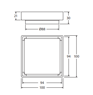 Square Tile 2-in-1 Floor Waste, 88mm Outlet, Matte Black and Chrome