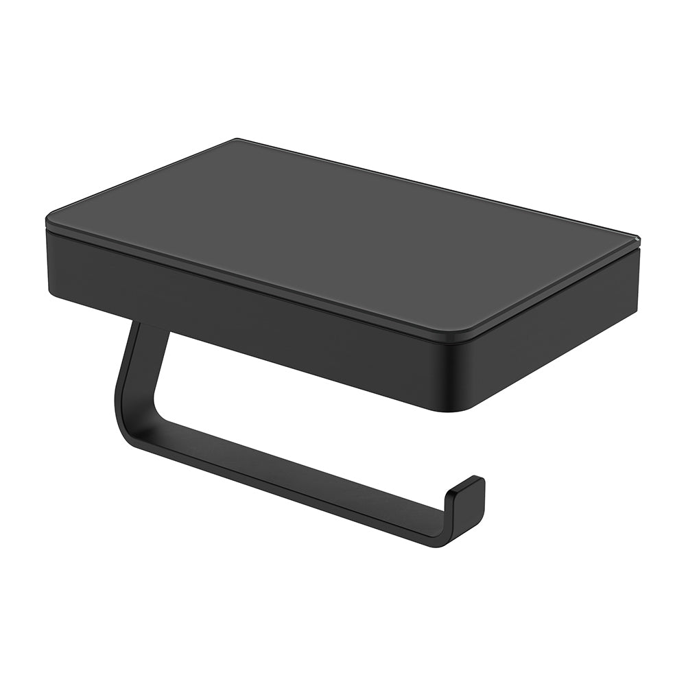 Tono Toilet Roll Holder with Glass Shelf, Matte Black – Pilbara Bathroom Warehouse Perth and regional Western Australia