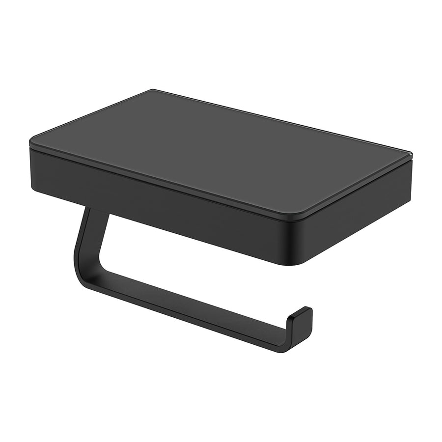 Tono Toilet Roll Holder with Glass Shelf, Matte Black – Pilbara Bathroom Warehouse Perth and regional Western Australia