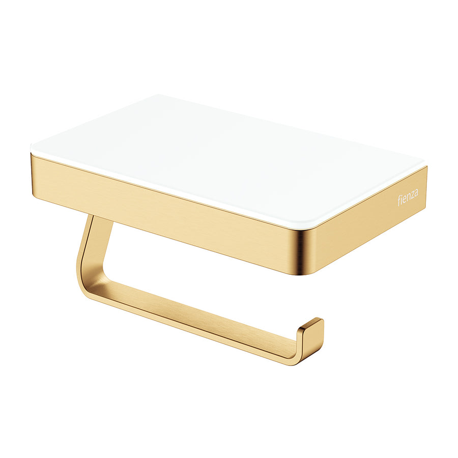 Tono Toilet Roll Holder with Glass Shelf, Urban Brass – Pilbara Bathroom Warehouse Perth and regional Western Australia
