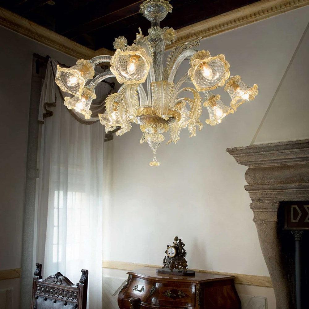 Rialto Chandelier 8Lt in Amber Glass