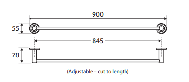 Kaya Single Towel Rail, 900mm, Gun Metal