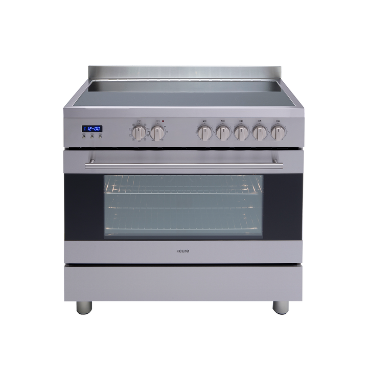 90cm Freestanding Oven, 8 Function Elec Twin Fan Oven, 7 Zone Ceran Glass Electric Cooktop, Large 109L Gross, LED Clock, Bottom Storage | Pilbara Bathroom Warehouse - Perth, Western Australia