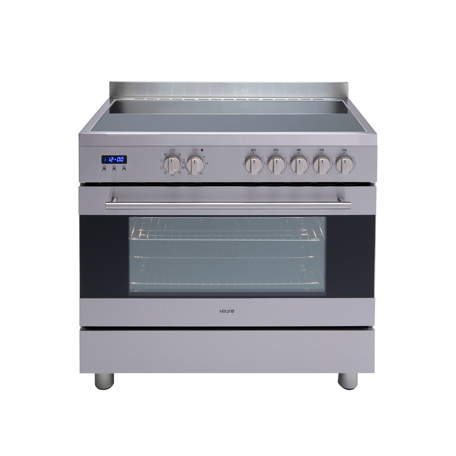 90cm Freestanding Oven, 8 Function Elec Twin Fan Oven, 7 Zone Ceran Glass Electric Cooktop, Large 109L Gross, LED Clock, Bottom Storage | Pilbara Bathroom Warehouse - Perth, Western Australia