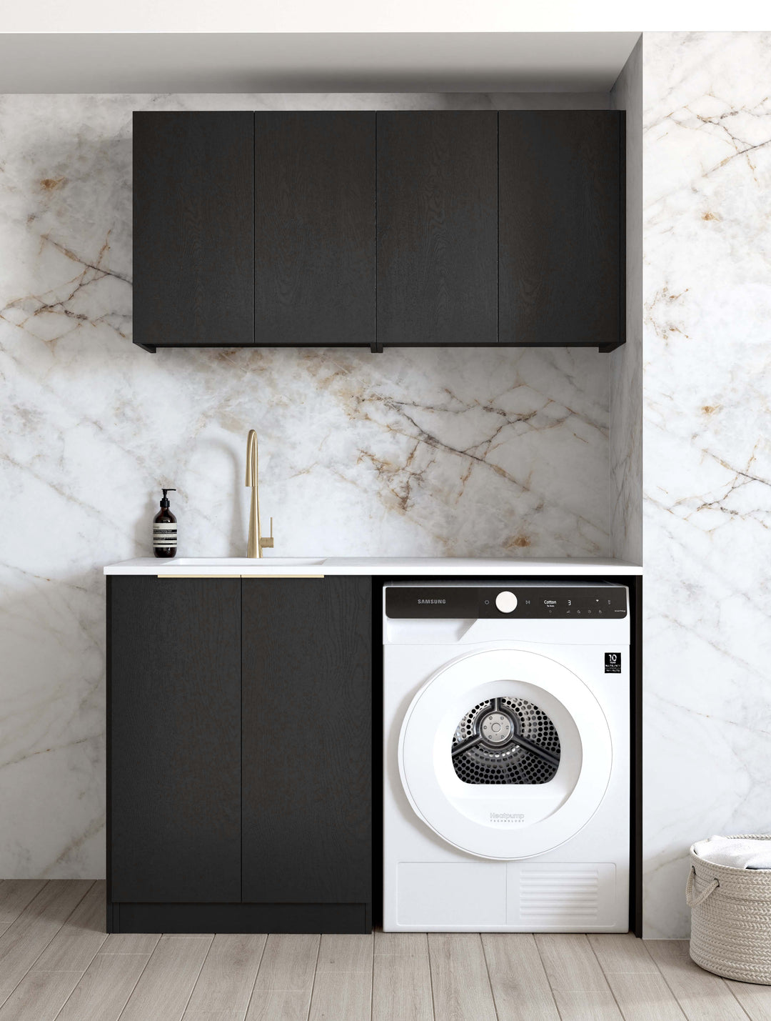 Laundry Kit 1305B Byron/Bondi Black Oak with Natural Carrara Marble Top