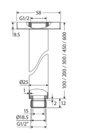 Round Shower Dropper, 100mm, Gun Metal