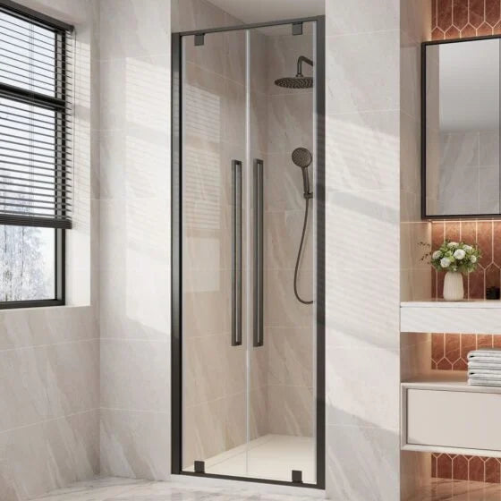 Alpine Double Pivoting Shower Door 100x200cm Black