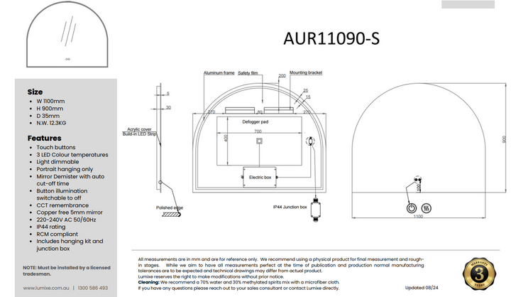AURA S compact modern light with soft curved design and subtle illumination – Pilbara Bathroom Warehouse Perth and regional Western Australia