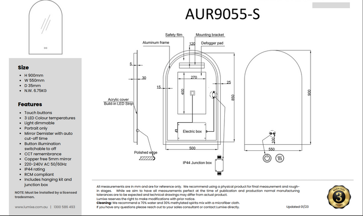 AURA S compact modern light with soft curved design and subtle illumination – Pilbara Bathroom Warehouse Perth and regional Western Australia