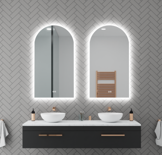AURA S compact modern light with soft curved design and subtle illumination – Pilbara Bathroom Warehouse Perth and regional Western Australia