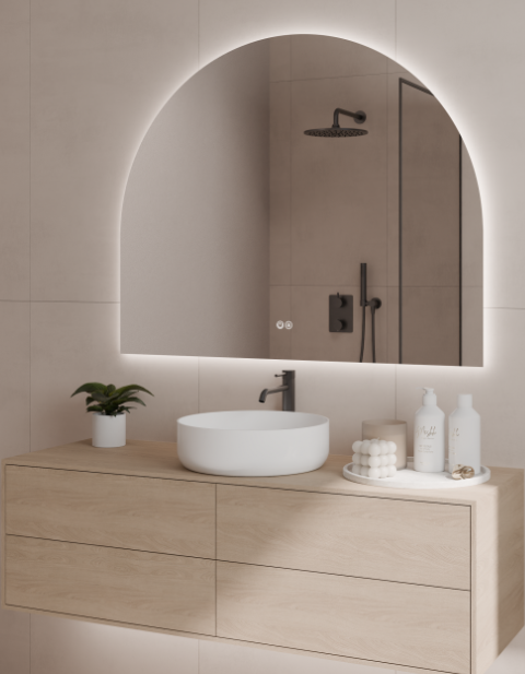 AURA W white modern circular light with minimalist profile and soft lighting – Pilbara Bathroom Warehouse Perth and regional Western Australia