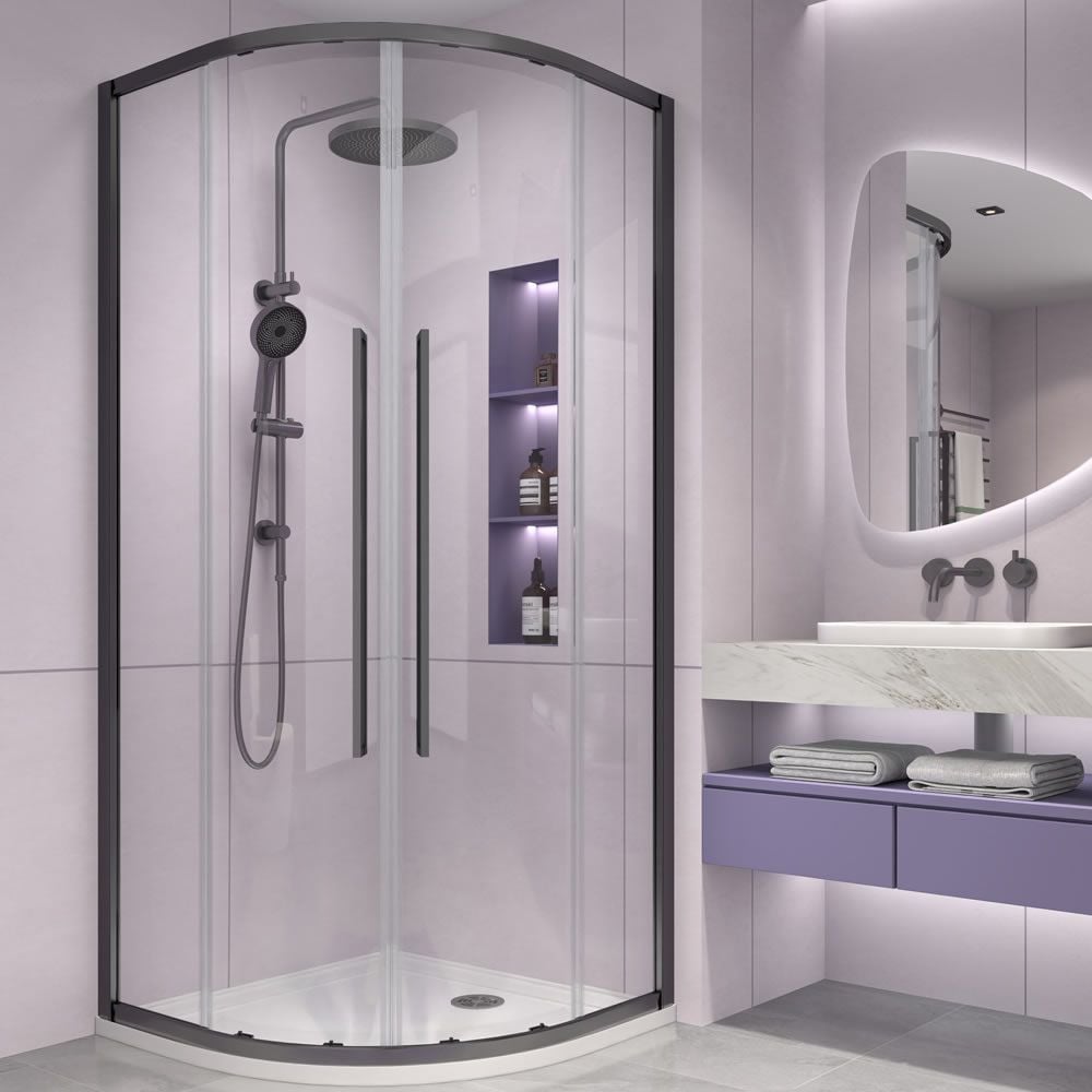Alpine Curved Corner Entry Shower 100cm Matte Black