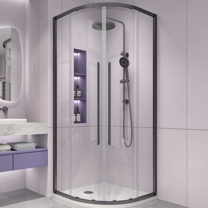 Alpine Curved Corner Entry Shower 90cm Matte Black
