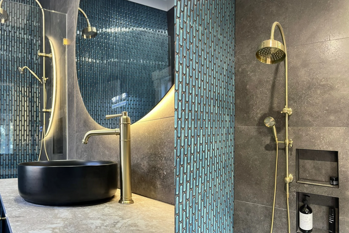 Amalfi Blue Pill Mosaic 350x295 – Elegant Glossy Blue Ceramic Wall Tiles