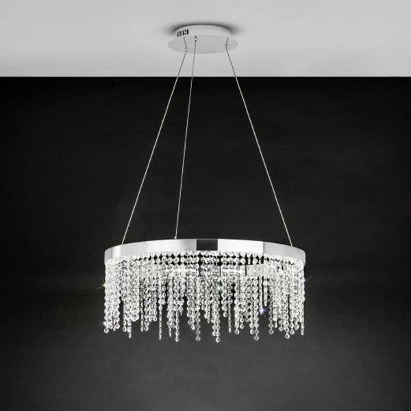 Antelao LED Pendant Light – Round 28W in Chrome & Crystal