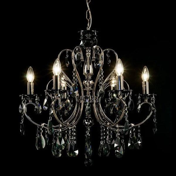 Asfour Crystal 6-Light Chandelier – Black Chrome Finish