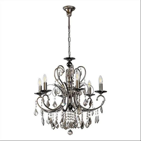 Asfour Crystal 6-Light Chandelier – Black Chrome Finish