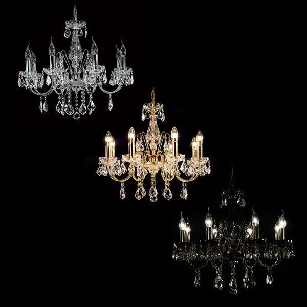Asfour Crystal 8-Light Chandelier – Chrome, Gold, or Black