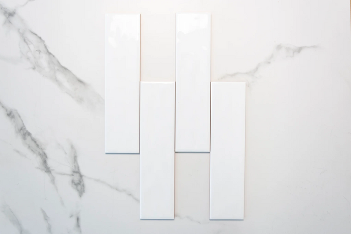 Atlantis White Gloss 75x300 – Glossy White Ceramic Wall Tiles with a Rippled Texture