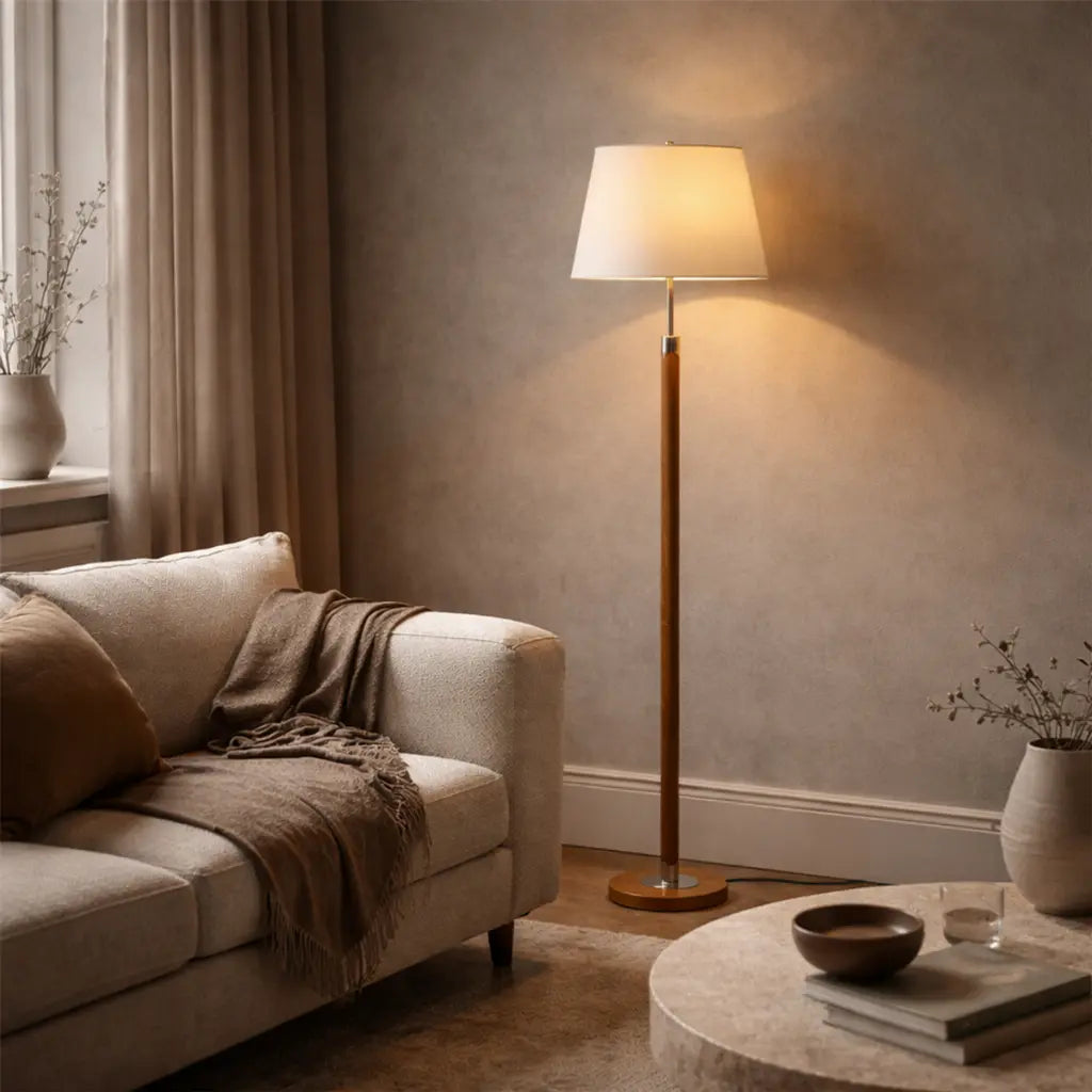 CLEARANCE Traditional Timber Look Floor Lamp in Teak