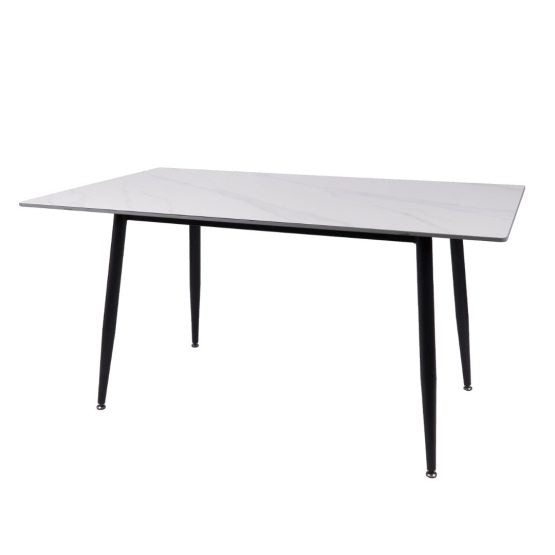 Fiore 7 Pce Dining White Marble/Black Velvet Chairs