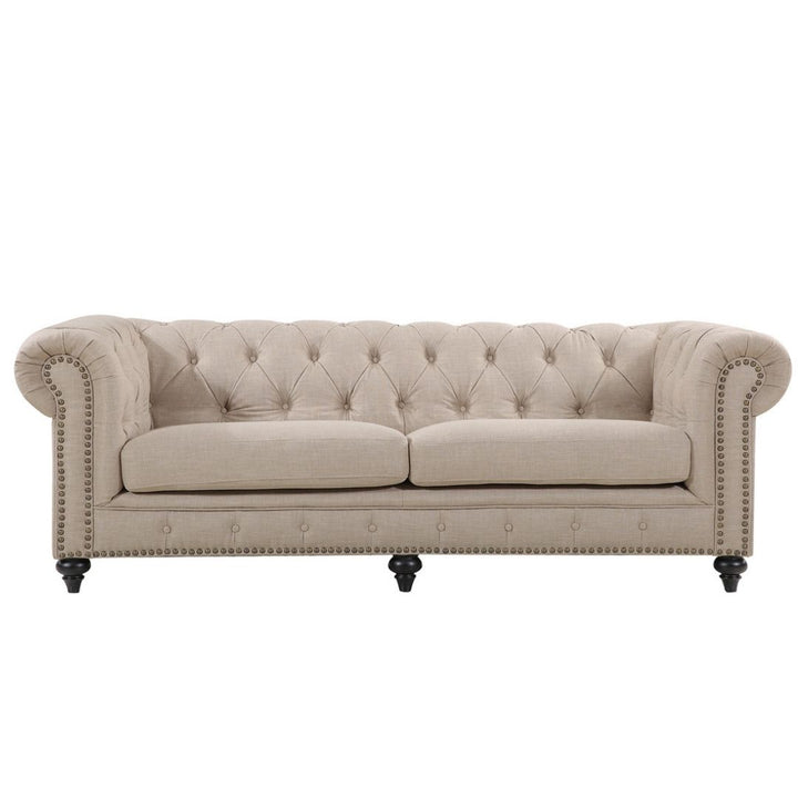Chesterfield 3 Seater Lounge Natural Linen