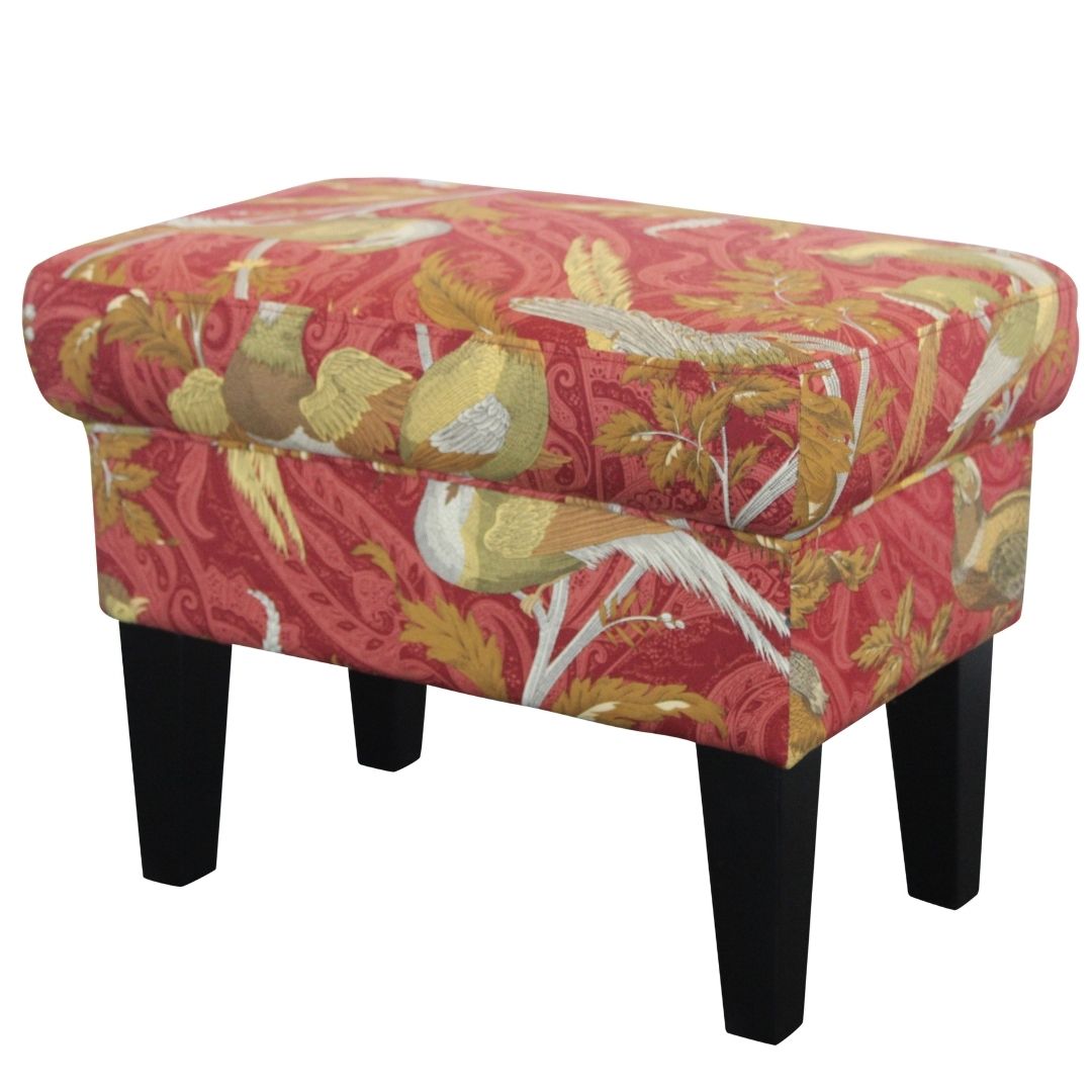 Louis Foot Stool Bird Chinoiserie Red/Gold Digital Print