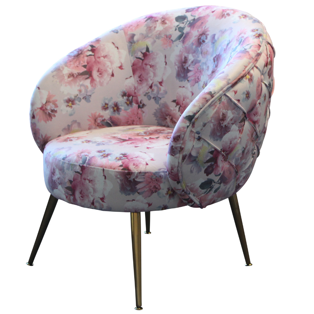 York Accent Chair -Diamond Tufted|Floral deluxe velvet