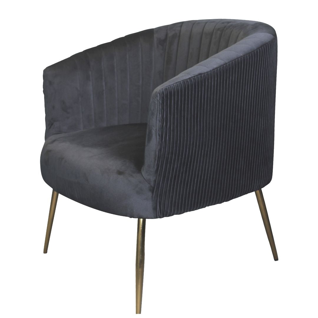 Perla Chair Black velvet fluted back Gold legs