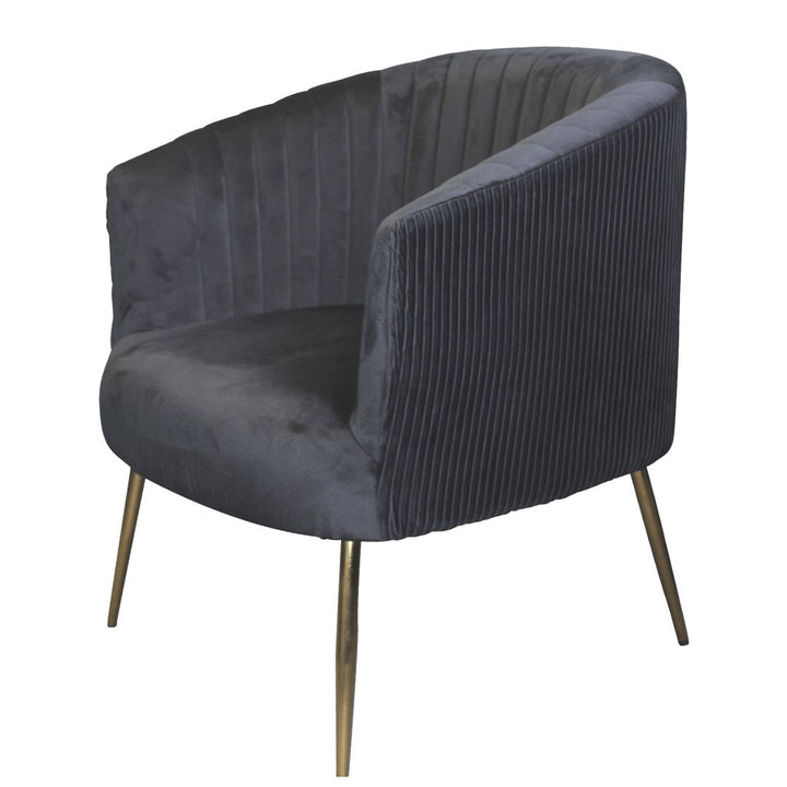 Perla Chair Black velvet fluted back Gold legs