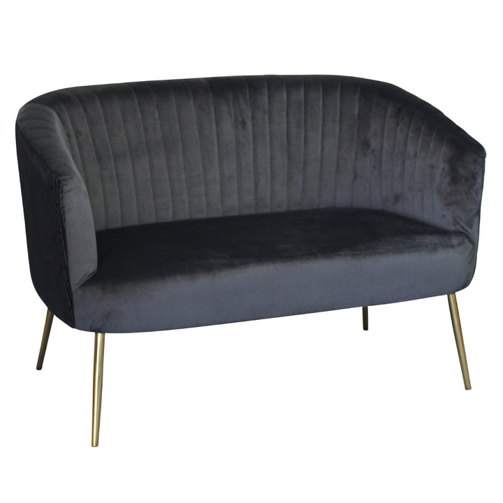 Perla 2 Seater Black velvet fluted back Gold legs