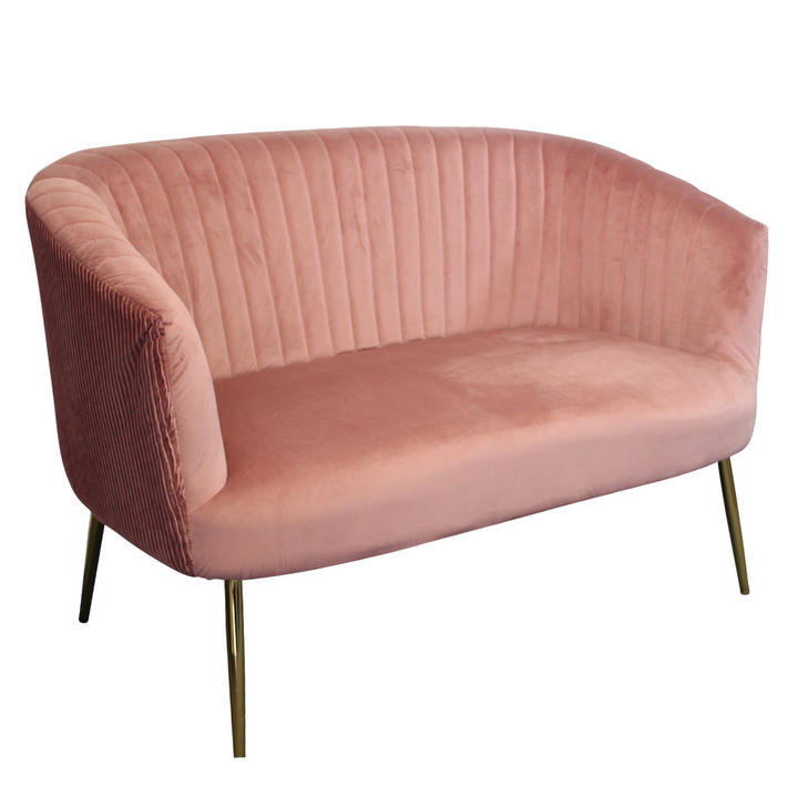 Perla 2 Seater Blush velvet fluted back Gold legs