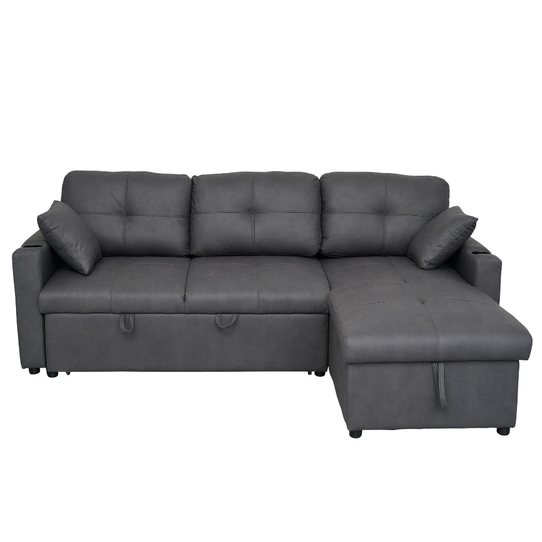 Romy Sofa Bed with Storage Chaise Charcoal Fabric