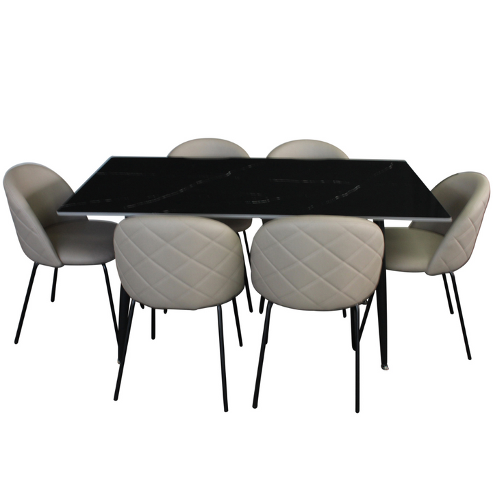 Fiore 7 Pce Dining - Black Marble with Fabric Chairs