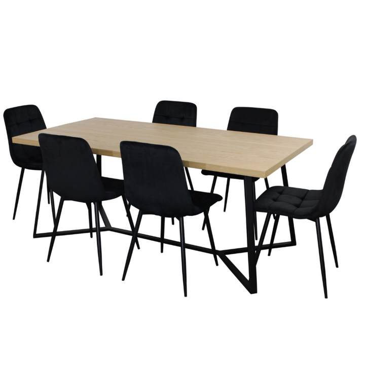 April 7 Pce Dining with Fiore Chair Black velvet