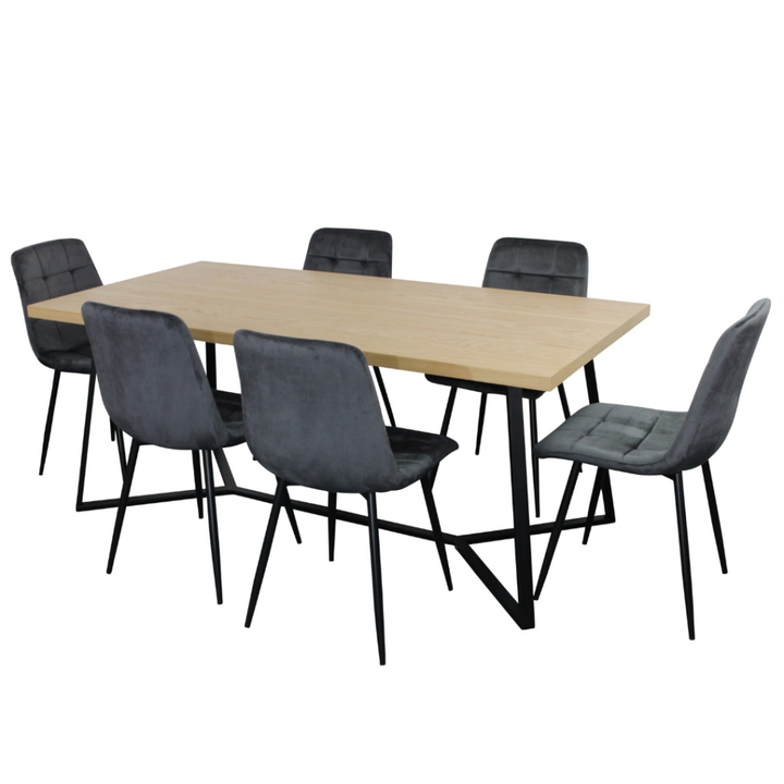 April 7 Pce Dining with Fiore Chair Grey velvet