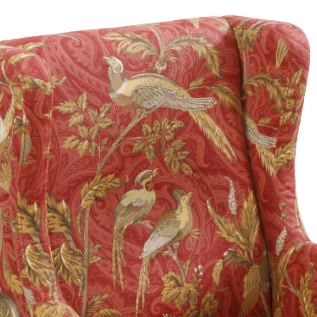 Bliss Chair Upholstered in Bird Chinoiserie Digital Print Fabric