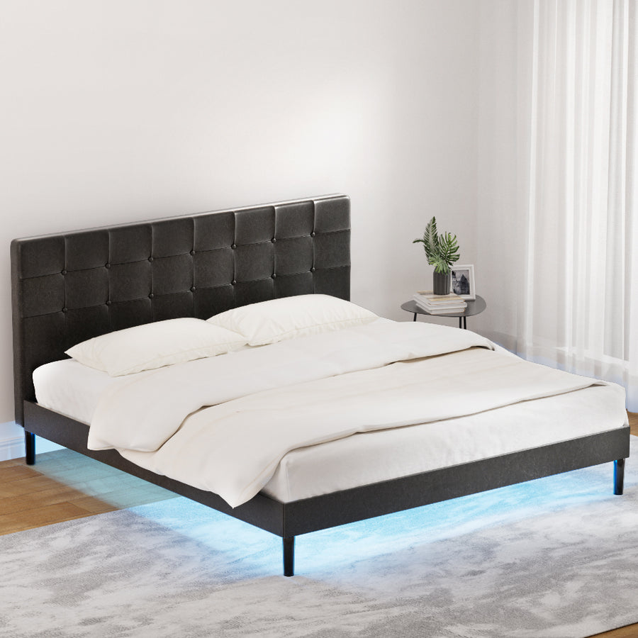Artiss RAVI King Size Bed Frame in Black with LED Headboard – Pilbara Bathroom Warehouse Perth and regional Western Australia