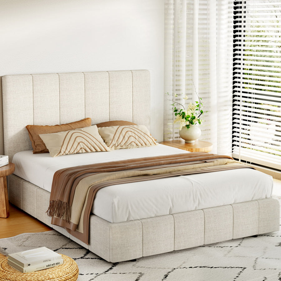Artiss TETTE Queen Size Bed Frame in Beige Upholstery – Pilbara Bathroom Warehouse Perth and regional Western Australia