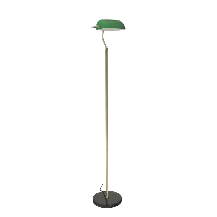 Bankers Floor Lamp - Antique Brass with Green Glass Shade